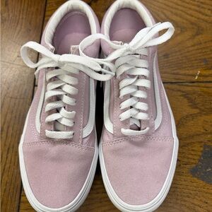 Vans Women's Light Pink and White Suede Sneakers